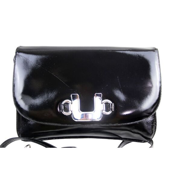 Aldana ITALY PATENT BLACK GENUINE LEATHER FLAP SHOULDER BAG HANDBAG CLUTCH PURSE - Picture 1 of 14
